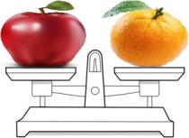apple and orange on a scale